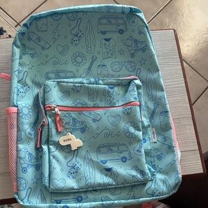 Yoobi Kids Light Blue Surf Print Backpack with Pink Accents NWT